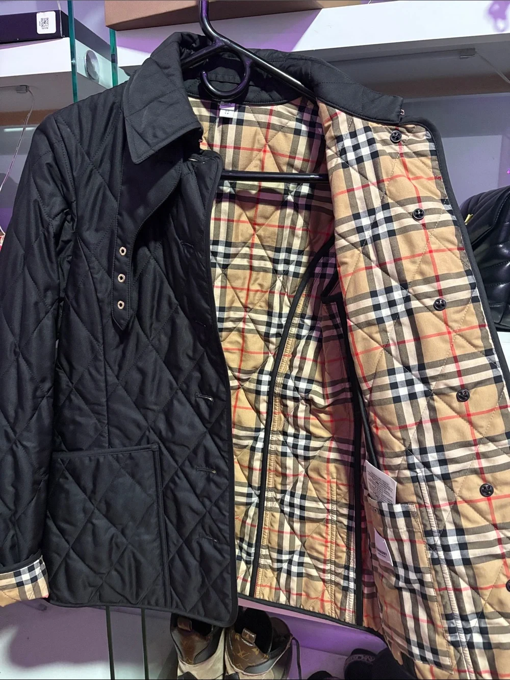 Burberry Black Quilted Jacket with Classic Check Lining